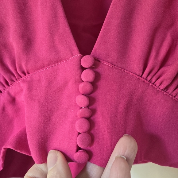 New SNDYS Lantern Sleeve Crop Pixie Top Fuschia Pink Small - Picture 5 of 8